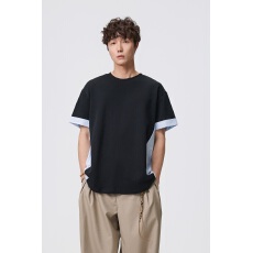 批发夏季棉感撞色短袖T恤男宽松百搭休闲半袖<b class='q'>大码</b>上衣