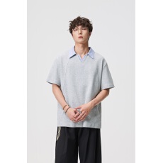 批发日系复古格纹V领polo衫男夏季宽松休闲短袖t恤潮牌翻领半袖上衣