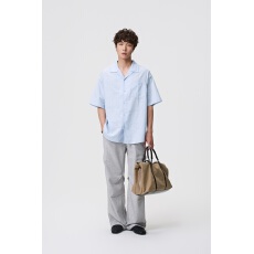批发30%亚麻70%棉古巴领短袖衬衫男<b class='q'>夏</b>季宽松透气格子衬衣大码休闲上衣