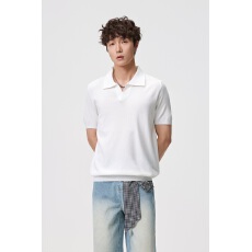 批发高级感V领翻领POLO衫男夏季简约纯色宽松短袖<b class='q'>商务</b><b class='q'>休闲</b>上衣