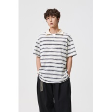 批发日系复古条纹POLO衫男夏季薄款抗皱翻领上衣<b class='q'>中老年</b>百搭<b class='q'>打底衫</b>