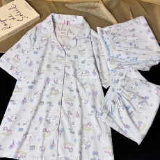 批发【优质云朵棉】翻领夏季卡通<b class='q'>大码</b><b class='q'>睡衣</b>女短袖三件套可爱外穿家居服