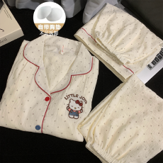 批发【优质云朵棉】带胸垫可爱<b class='q'>睡衣</b>夏季女短袖卡通<b class='q'>大码</b>居家服三件套装