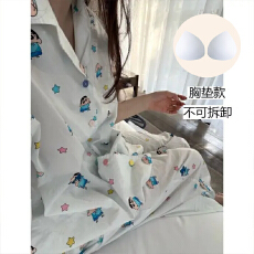 批发【固定胸垫】云朵棉夏季睡衣女短袖卡通小新可外穿三件套装家居服