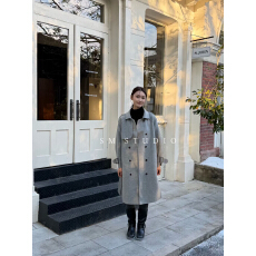 批发韩国chic复古西装领双排扣系带毛呢外套女冬季加厚中<b class='q'>长款</b>呢子大衣