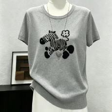 批发韩系简约百搭通勤休闲卡通刺绣小马短袖针织上衣