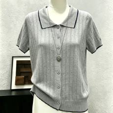 批发夏季韩版简约百搭翻领显瘦短袖针织衫女