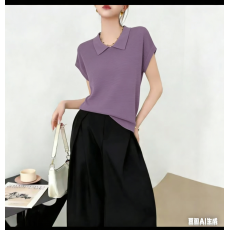 批发韩系翻领简约时尚百搭显瘦短袖上衣女