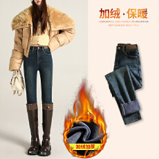 批发秋冬修身加绒<b class='q'>小脚牛仔裤</b><b class='q'>女</b>2026新款高腰显瘦豹纹设计感弹力
