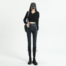 批发弹力收腹高腰牛仔裤<b class='q'>女</b>2026年春秋新款修身显瘦紧身小脚铅笔裤