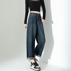批发美式修身高腰<b class='q'>显瘦</b>宽松小个子弯刀牛仔<b class='q'>裤</b>女阔腿老爹<b class='q'>裤</b>