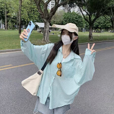 批发春夏薄款气质ins潮2026新款条纹衬衫女高级感宽松开衫长袖上衣