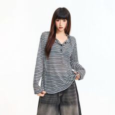 批发2026条纹帽衫美式休闲春夏新款<b class='q'>长袖</b>舒适宽松百搭休闲外穿薄防晒衣