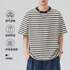 批发2026年夏季新款冰感经典条纹短袖圆领T恤男