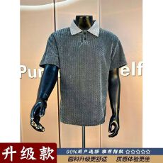 批发千鸟格拼接短袖polo衫男款夏季复古老钱风鱼骨纹半袖大码翻领t恤
