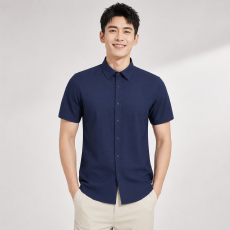 批发锦纶氨纶弹力<b class='q'>男士</b><b class='q'>短袖</b><b class='q'>衬衫</b>夏季冰丝透气商务休闲薄款抗皱正装上衣