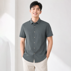 批发锦纶氨纶弹力<b class='q'>男士</b><b class='q'>短袖</b><b class='q'>衬衫</b>夏季透气抗皱商务休闲冰丝薄款正装上衣