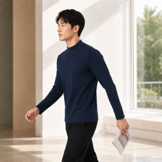 批发秋冬男士德绒半高领保暖弹力长袖纯色修身通勤<b class='q'>商务</b>内搭中领长袖