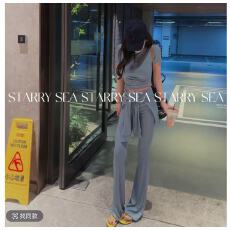 批发PP【随性而动】基础款t恤短袖+打结假两件微喇裤套装汉服