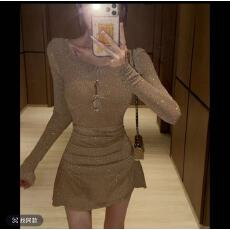 批发婉君丨“星蝶碎影”法式镂空收腰显瘦纯欲长袖<b class='q'>连衣裙</b>