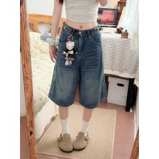 批发大码美式复古高腰牛仔短裤女夏季薄款2026新款中裤胖mm显瘦五分裤