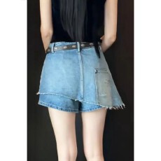 批发高街牛仔短裤女遮胯阔腿裤夏薄款<b class='q'>裙裤</b>小个子显瘦不规则设计假两件