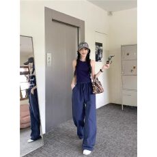 批发2026小矮个子美式宽松工装休闲裤女夏季高腰直筒阔腿速干裤xs显高