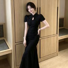 批发黑色新中式<b class='q'>连衣裙</b>女2026夏季新款收腰显瘦气质绝美弹力改良<b class='q'>旗袍</b>女