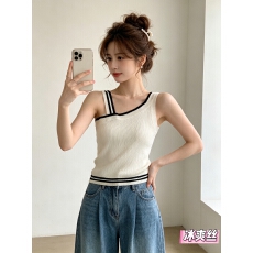 批发新款短款斜肩无袖吊带背心外穿内搭小个子<b class='q'>百搭</b>设计感针织打底衫