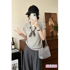批发<b class='q'>韩版</b>搭配丝巾款Polo领飞袖针织半袖衫半袖衫女上衣