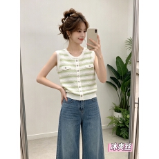 批发丝毛混纺小香风彩色条纹针织无袖开衫马甲女秋<b class='q'>冬</b>背心
