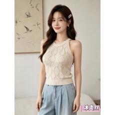 批发温柔韩系风挂脖无袖吊带背心女夏季新款修身显瘦镂空高级感