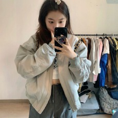 批发小牛津加里布 夹棉双层 外套女秋新款宽松休闲立领工装棒球服夹克