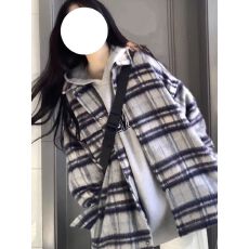 批发原版面料 原版做工 小香风衬衫外套女毛呢衬衫格子条纹休闲宽松
