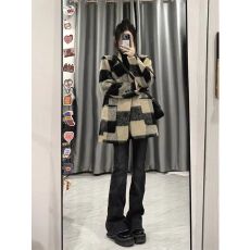 批发原版面料 原版夹棉做工 复古西装毛呢大衣<b class='q'>西装外套</b>宽松长款格子
