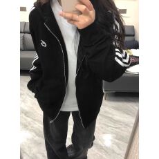 批发华棉复合340G 金属拉链印花外套百搭休闲外穿黑色上衣