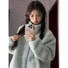 批发原版毛呢面料 原版做工 百搭宽松外套女秋冬新款无帽<b class='q'>甜美</b>立领上衣