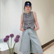 批发26<b class='q'>夏</b>新休闲格子V领无袖马甲衬衫2K2FB54