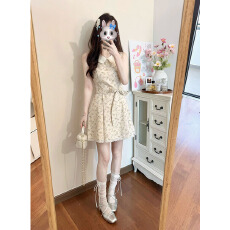 批发2026夏季新款娃娃领无袖系带裙超好看法式碎花<b class='q'>连衣裙</b>收腰显瘦<b class='q'>女</b>装