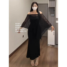 批发原版做法 甜辣风吊带连衣裙套装辣妹显瘦鱼尾裙防晒披肩斗篷罩衫