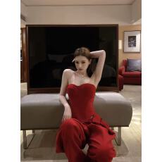 批发气质<b class='q'>名媛</b><b class='q'>套装</b>女超飒轻奢风重工鱼骨抹胸上衣高腰显瘦阔腿裤两件套