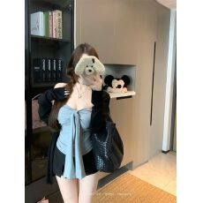 批发出大货 纯欲性感防晒套装女<b class='q'>秋</b>季长袖开衫外套灰色抹胸两件套