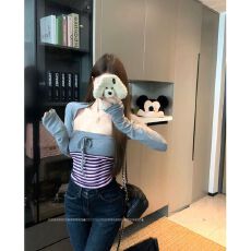 批发出大货 韩系套装女<b class='q'>秋</b>季长袖开衫上衣显瘦无袖抹胸上衣两件套