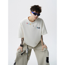 批发重工绣花重磅250克68棉字母刺绣上衣<b class='q'>T</b><b class='q'>恤</b>潮牌男装上架全部现货
