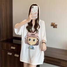 批发大码女装法式连帽正肩短袖<b class='q'>T</b><b class='q'>恤</b>胖mm夏季<b class='q'>中长款</b>大版显瘦上衣300斤