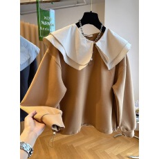 批发特大码300斤欧货设计感双层<b class='q'>娃娃领</b>休闲宽松卫衣女胖mm遮肚上衣