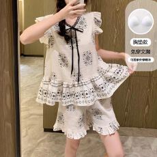 批发120克云朵棉带胸垫睡衣<b class='q'>女</b>质感吊带短裤背心波西米亚风家居服套装