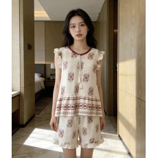 批发120克云朵棉带胸垫睡衣<b class='q'>女</b>质感吊带短裤背心波西米亚风家居服套装