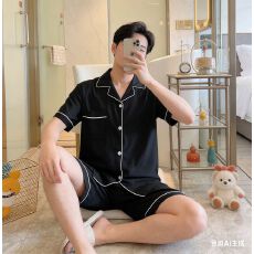 卡尔120克云朵棉男装双短夏季短袖高级感男士夏天家居服套装