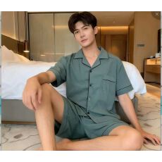 卡尔120克云朵棉男装双短夏季短袖高级感男士夏天家居服套装